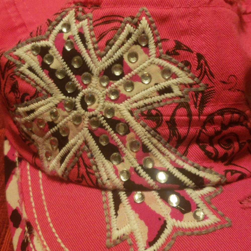 Rhinestone cross hot pink hat - Picture 4 of 4